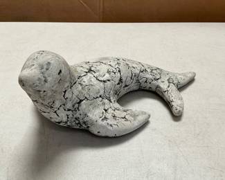 Lot 4098: Raku-Style Ceramic Seal Sculpture, White Crackle Finish