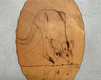 Lot 4095: Kangaroo Pyrography Wood Plaque, Darwin Australia, K.L.