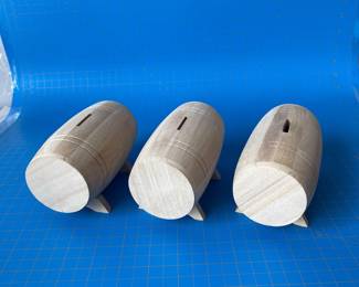 Lot 2011: 3 Creatology Unfinished Wood Barrel Coin Banks