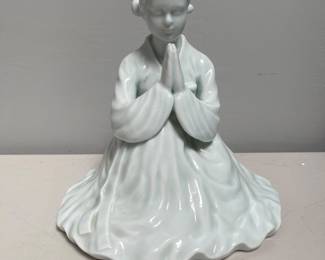 Lot 10100: Korean Celadon Porcelain Praying Woman Figurine