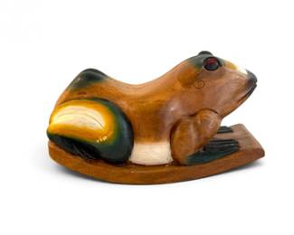 166 SolidWoodCarvedFrogChildsRocker
