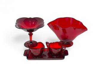 188 VintageFentonStyleRubyRedGlassServingCollection5Pieces