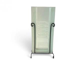 122 HandmadeArtGlassRectangularVasewWroughtIronStand