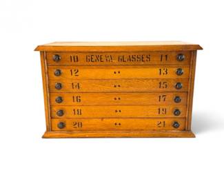 106 VintageGenevaGlasses6DrawerSolidWoodOphthalmologyCabinet