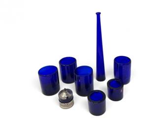 43 IittalaFinlandCobaltGlassSilverToneCollection8Pieces