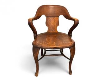 11 AntiqueTigerOakCurvedArmChair
