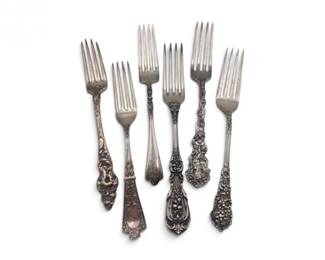 1 AntiqueOrnateSterlingSilverForkCollection6Pc4347g