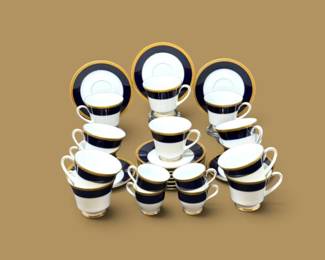 186 NoritakeLegacyValhallaCobaltBlueGoldCupsSaucers28Pieces