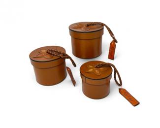 55 Setof3MarkedHerdzLeatherRoundStorageBoxes