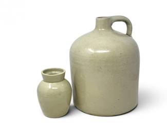 66 AntiqueStonewareSnuffJarHandledJug