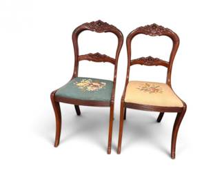 13 VintageTellCityCarvedWoodChairswFloralNeedlepointSeats