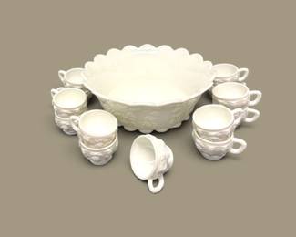 175 WestmorelandStyleMilkGlassGrapePunchSetwDanskLadle15Pc
