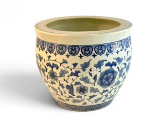 148 LargeChinoiserieBlueWhiteFishbowlStylePorcelainPlanter