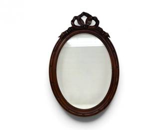54 VintageOvalWoodFramewCarvedBowCrestGlass
