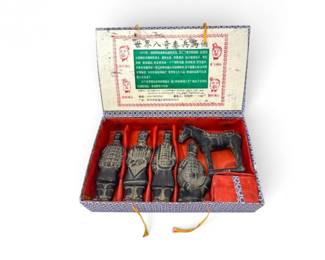 151 VintageTerracottaWarriorHorseFiguresinPresentationBox