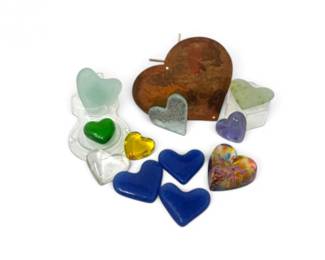 107 Collectionof12ArtGlassCopperHeartsMulticolor