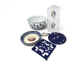 149 AssortedPorcelainPlateBowlTraysMetalTrivets6Pieces