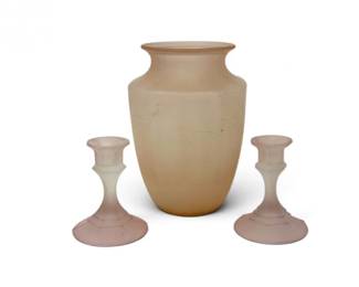 60 PinkFrostedGlassVaseCandlestickHolders3Pieces