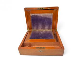 53 VintageWoodWritingSlopeBoxwKeyVelvetInterior