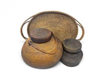 109 WovenWickerBasketTrayCollection3Pieces