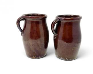 12 PairBrownGlazedPotteryHandledJugs