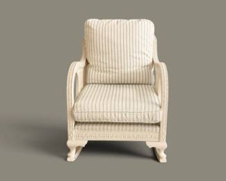 167 WhiteCaneWoodRockingChairwStripedCushions