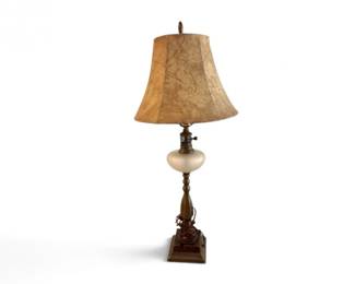 31 VintageMetalTableLampwFrostedGlassAccentFabricShade