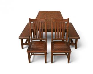 173 DavidSmithCoSolidWoodDiningTable2Benches2Chairs