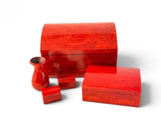 128 RedCoralStyleBoxVaseCollection5Pieces