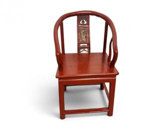 17 HorseshoeBackWoodArmChairwCarvedFiguralSplat
