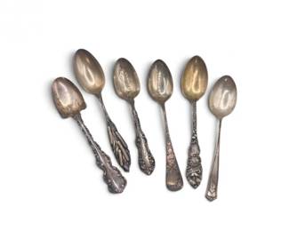 5 AntiqueSterlingSilverSouvenirOrnateSpoons1366g