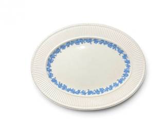 104 WedgwoodEmbossedQueensWareBlueGrapeVineOvalPlatter
