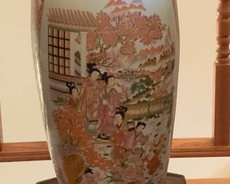 Reproduction Chinese floor vase. Porcelain. Vase 24” Tall. With stand 28” Tall.