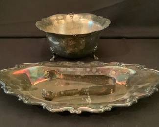 William Roger’s footed silver plated over copper bowl, silver plated over copper elongated salver