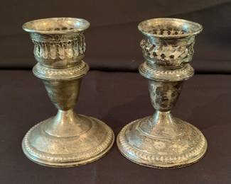 Pair of silver weighted candlestick bases. Pierced candle sockets are Sterling (AS-IS)