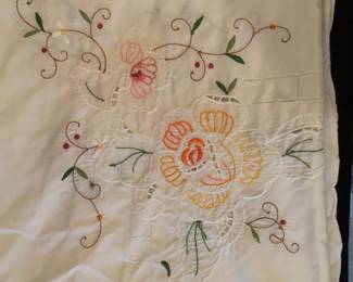 Machine embroidered extra long tablecloth