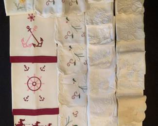 Machine embroidered tea towels and napkins