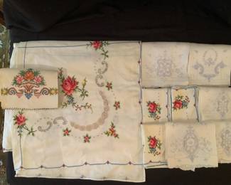 Table linens (cross stitched and machine embroidered)