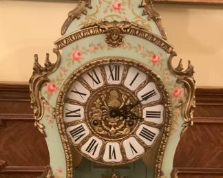 Antique French Rococo mantel clock w/ Franz Hermle movement, made in Italy - A RARE FIND! 23 1/2” x 12”.