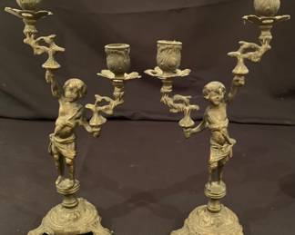 Pair of bronze Putti candle sticks mid 19th - early 20th century.
