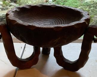 Hand carved wooden bowl. 6”H x 10”D.