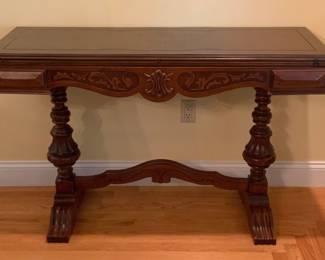 Reproduction Jacobean style server/dining table. 50” W x 18” D x 31 1/2” H in closed position - 50” W x 36” D x 31 1/2” H in open position.