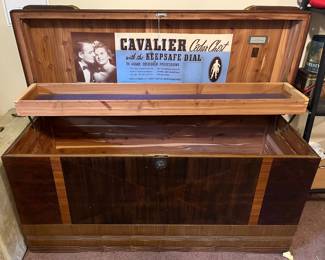 vintage Art Deco waterfall-style cedar hope chest made by the Cavalier Corporation