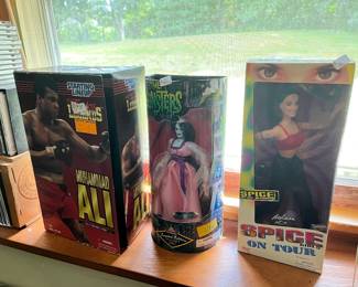 Muhammad Ali doll, Lilly Munster doll, Spice Girls doll 