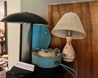 1960s porcelain  lamp, MCM UFO Mushroom lamp.1960s Working Dominion Electric Hot Air Hair Setting Dryer with Original Case, Hose,  