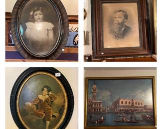 Antique framed photos and artwork