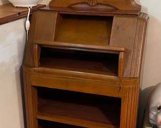 vintage Art Deco-style wooden secretary desk and bookcase combination