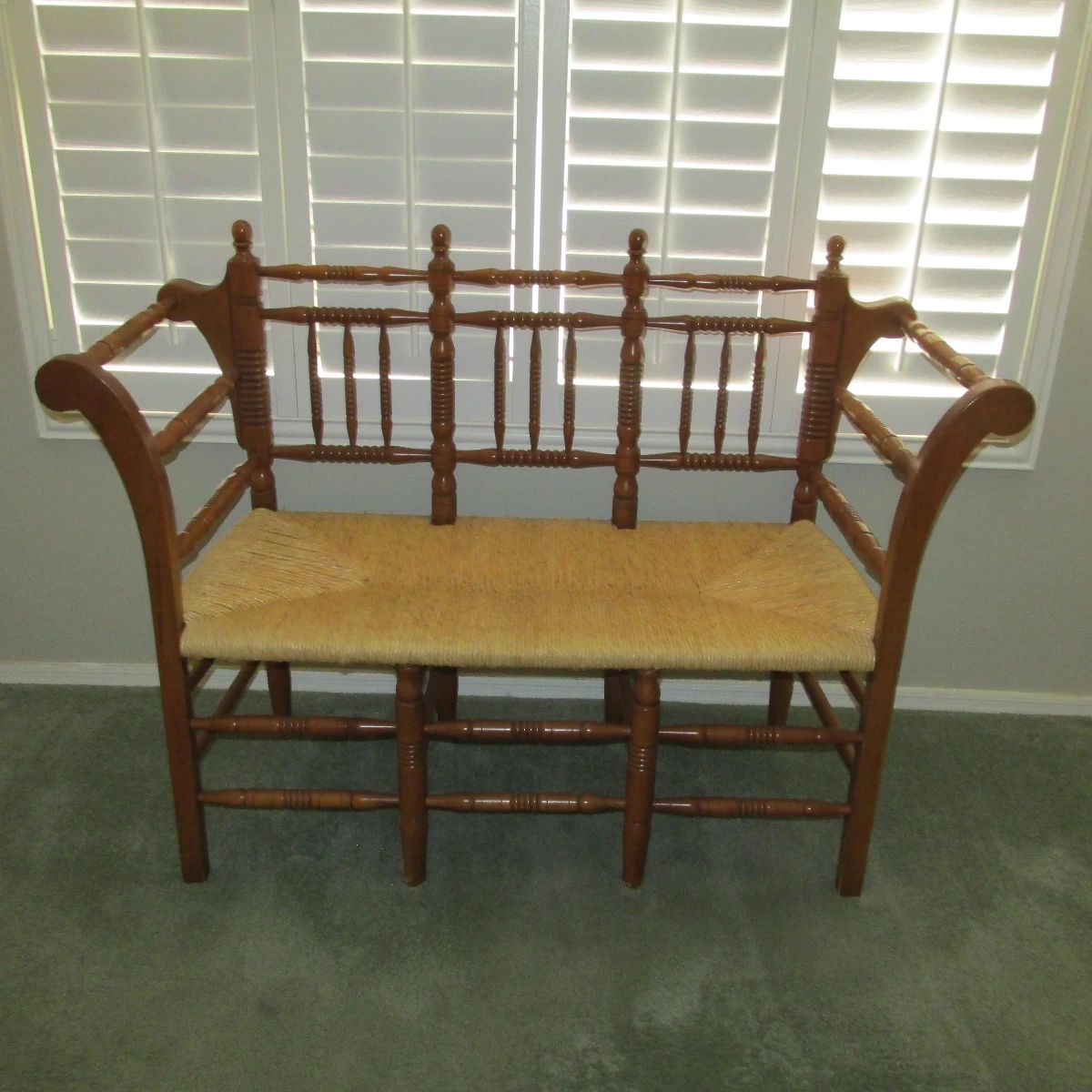 Antique French Country Settee Bench w/Rush Seat