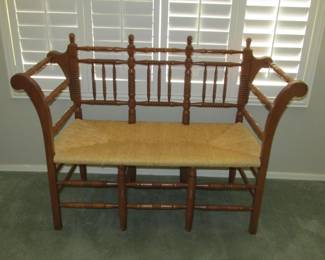 Antique French Country Settee Bench w/Rush Seat