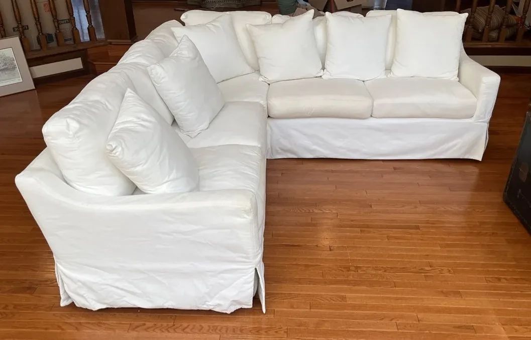 White Sectional Slip Cover Down